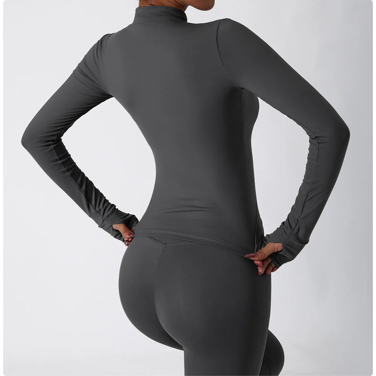 Women Zip Fitness Yoga Shirt Winter Warm Gym Top Woman Yoga Long - GymFashions.ca