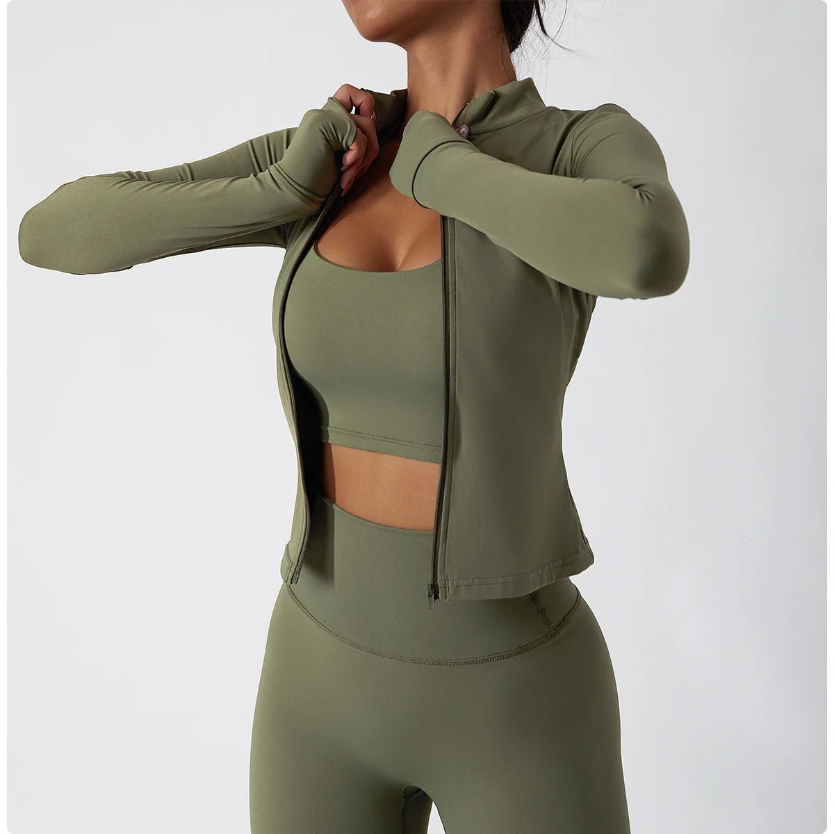 Women Zip Fitness Yoga Shirt Winter Warm Gym Top Woman Yoga Long - GymFashions.ca