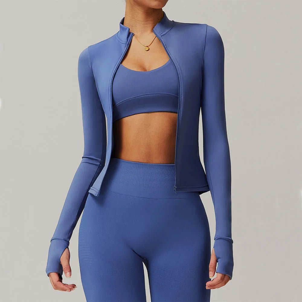 Women Zip Fitness Yoga Shirt Winter Warm Gym Top Woman Yoga Long - GymFashions.ca
